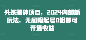 头条搬砖项目,2024内部新玩法,无风险起号0粉即可开通收益-资源站