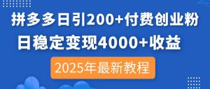 拼多多日引200+付费创业粉,日稳定变现4000+收益,2025年最新教程-资源站