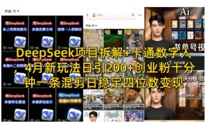 DeepSeek项目拆解+卡通数字人，4月新玩法日引200+创业粉十分钟一条混剪日稳定四位数变现-资源站