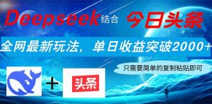 Deepseek结合今日头条，全网最新玩法，单日收益突破2000+，小白轻松上手-资源站