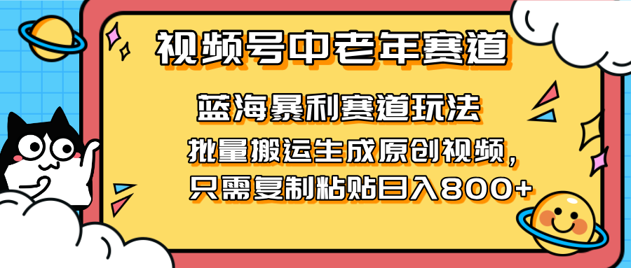 2025视频号中老年短视频蓝海暴利风口！复制粘贴搬运视频单日赚800+，无…-资源站