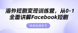 海外短剧变现训练营，从0-1全面讲解Facebook短剧-资源站