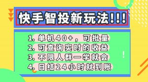快手智投新玩法，单机日入40+，可批量，可查询实时收益，收益日结24小…-资源站