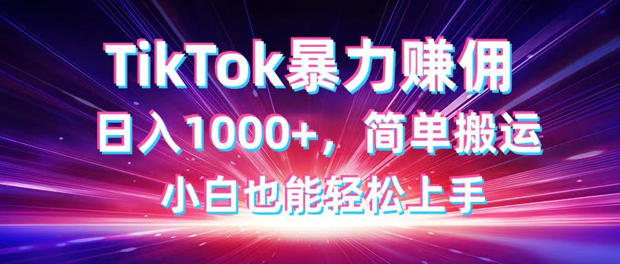 TikTok搬运暴力赚佣，日入1000+，简单搬运，小白也能轻松上手-资源站
