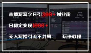 直播写写字日引300+创业粉,日稳定变现600+无人写播引流不封号,玩法教程-资源站