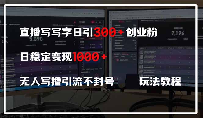 直播写写字日引300+创业粉,日稳定变现600+无人写播引流不封号,玩法教程-资源站