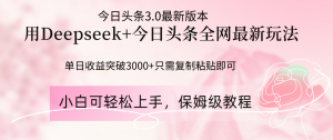 Deepseek结合今日头条全网最新玩法，单日收益突破3000+，只需要简单的…-资源站