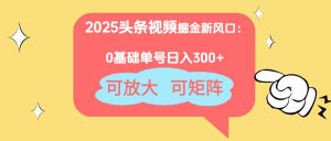 2025头条视频掘金新风口：0基础日入300+，可放大，可矩阵-资源站