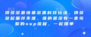 拼多多最快最多黑科技玩法,拼多多起量并不难,难的是没有一套完整的sop流程,一起爆单!-资源站