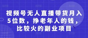 视频号无人直播带货月入5位数，挣老年人的钱，比较火的副业项目-资源站