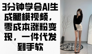 3分钟学会AI生成腿模视频，零成本涨粉变现，一件代发到手软-资源站