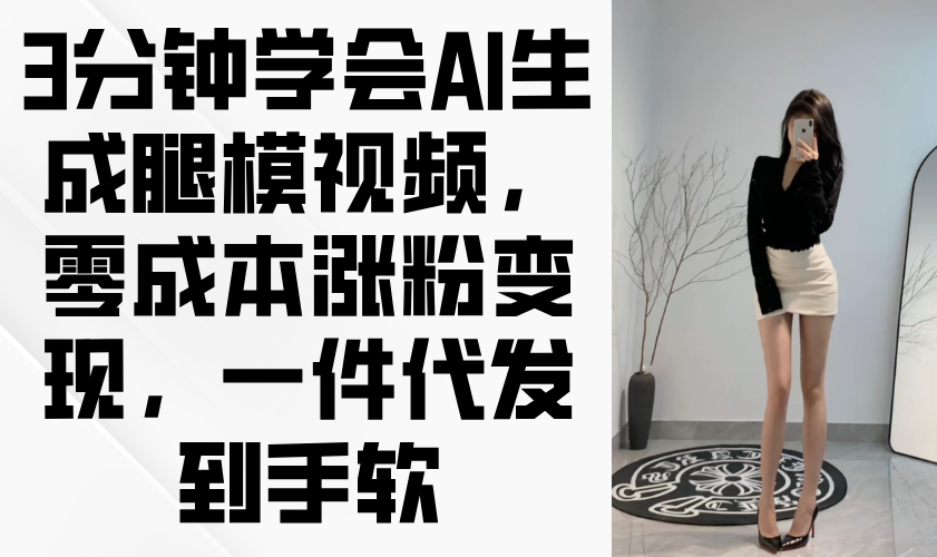 3分钟学会AI生成腿模视频，零成本涨粉变现，一件代发到手软-资源站