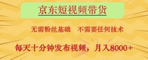 京东短视频带货,无需粉丝基础,不需要任何技术,每天十分钟发布视频,月入8k【揭秘】-资源站