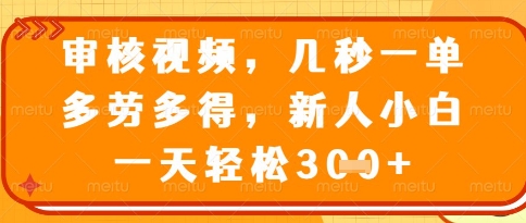 视频审核员，几秒一单，不限时间，不限地点，多做多得，新人小白一天轻松几张+【揭秘】-资源站