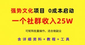 强势文化项目，一个社群收入25个W，0成本启动，可矩阵批量操作，原创详细实操教程-资源站