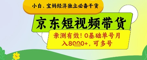 小白宝妈经济独立必备干货，京东短视频带货，亲测有效!0基础单号月入8k+，可多号【揭秘】-资源站