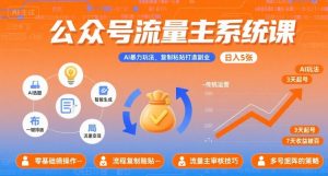 公众号流量主系统课，AI暴力玩法，复制粘贴打造副业，日入5张 +【附工具指令】-资源站