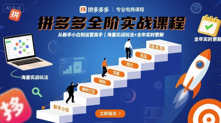 拼多多全阶实战课程，从新手小白到运营高手，海量实战玩法+全年实时更新【2025年9月更新】-资源站