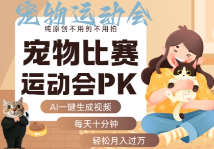 AI一键生成宠物比赛运动会PK视频,纯原创不用剪不用拍,每天十分钟,轻松月入过1W+-资源站