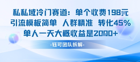 私域冷门赛道单个收费198米引流模板简单人群精准 45%的转化率单人一天大概收益多张-资源站