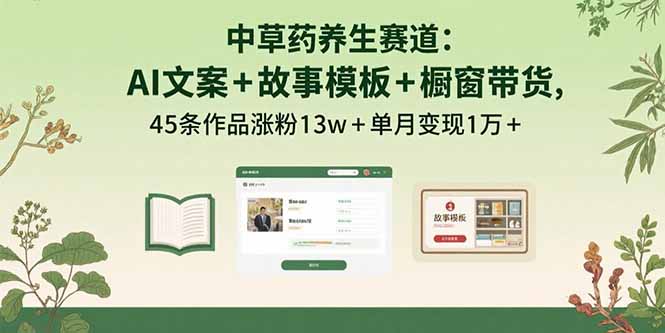 中草药养生赛道:AI文案+故事模板+橱带货,45条作品涨粉13w+单月变现1万+-资源站