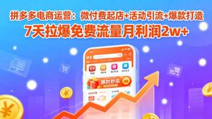 拼多多电商运营:微付费起店+活动引流+爆款打造 7天拉爆免费流量月利润2w+-资源站