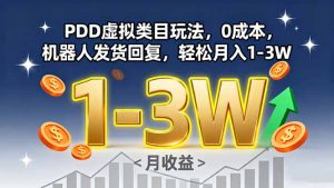 PDD虚拟类目玩法，0成本，机器人发货回复，轻松月入1-3W-资源站