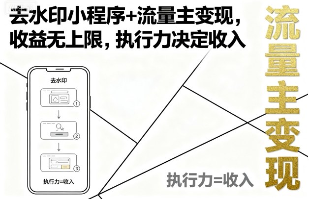 去水印小程序+流量主变现，收益无上限，执行力决定收入-资源站