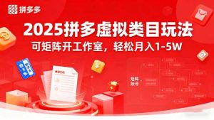 2025拼多多虚拟类目玩法，可矩阵开工作室，轻松月入1-5W-资源站