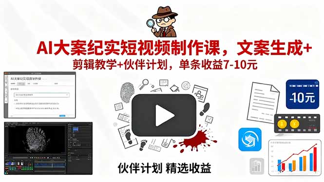 AI大案纪实短视频制作课,文案生成+剪辑教学+伙伴计划,单条收益7-10元-资源站