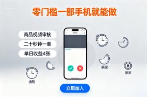 零门槛一部手机就能做,商品视频审核,通勤躺家碎片时间都能做,二十秒钟一单,单日收益4张【揭秘】-资源站