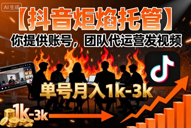 【抖音炬焰托管】你提供账号,团队代运营发视频,单号月入1k+【揭秘】-资源站