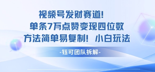 视频号发财赛道单条7W点赞变现四位数方法简单易复制小白玩法-资源站