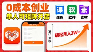 拼多多虚拟电商,0成本,单人可矩阵开店,轻松月入3W+-资源站