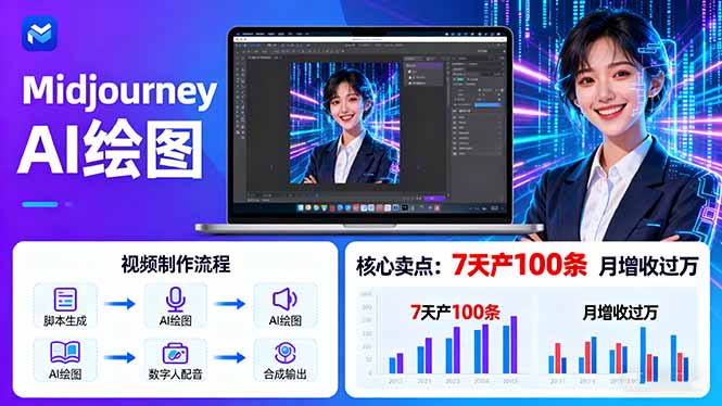 AI绘图照片开口说话视频制作:Midjourney+数字人,7天产100条月增收过万-资源站