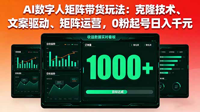AI数字人矩阵带货玩法:克隆技术、文案驱动、矩阵运营,0粉起号日入千元-资源站