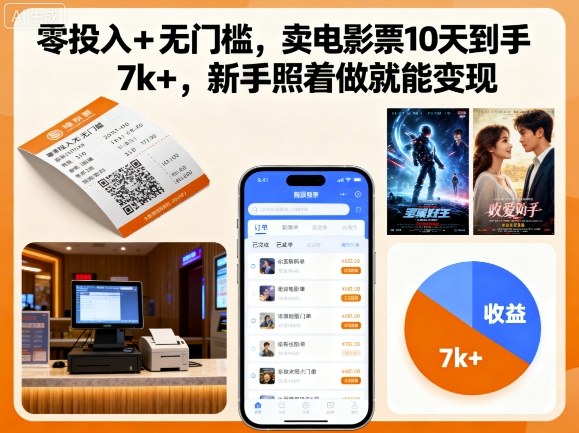 零投入+无门槛,卖电影票10天到手7k+,新手照着做就能变现【揭秘】-资源站