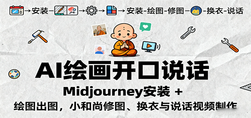AI绘画开口说话,Midjourney安装 + 绘图出图,小和尚修图、换衣与说话视频制作-资源站