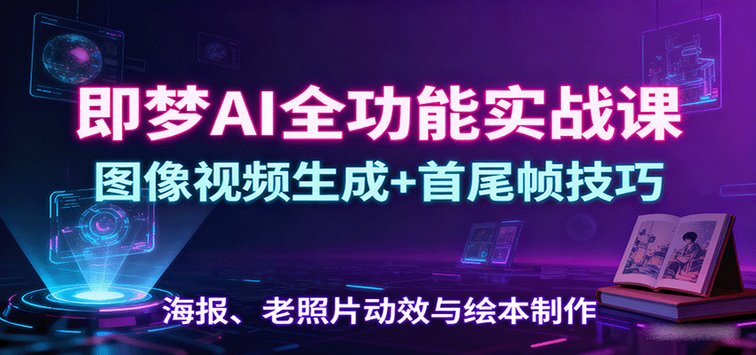 即梦AI全功能实战课:图像视频生成+首尾帧技巧,海报、老照片动效与绘本制作-资源站