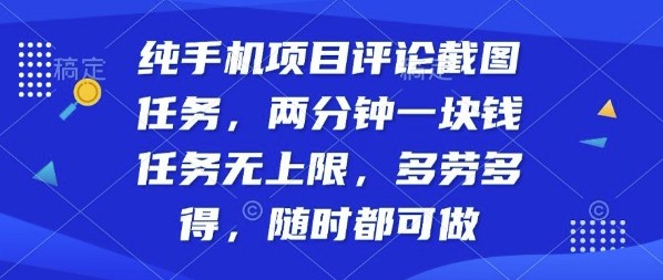 纯手机项目评论截图任务，两分钟一块钱多劳多得，随时随地都能做【揭秘】-资源站
