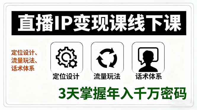 直播IP变现课线下课,定位设计、流量玩法、话术体系,3天掌握年入千万密码-资源站