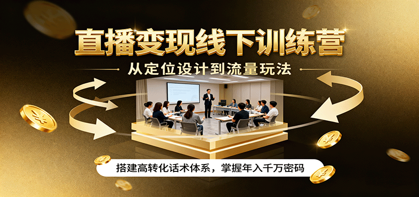 直播变现线下训练营，从定位设计到流量玩法，搭建高转化话术体系，掌握年入千万密码-资源站