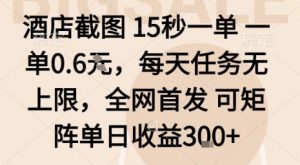 酒店截图15秒一单,一单0.6米,每天任务无上限,全网首发可矩阵单日收益3张【揭秘】-资源站
