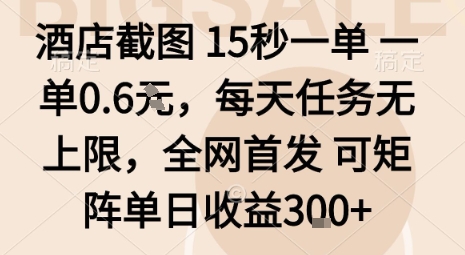 酒店截图15秒一单，一单0.6米，每天任务无上限，全网首发可矩阵单日收益3张【揭秘】-资源站