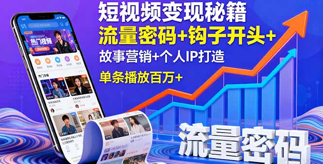 短视频变现秘籍,流量密码+钩子开头+故事营销+个人IP打造,单条播放百万+-资源站