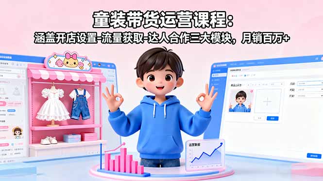 童装带货运营课程:涵盖开店设置-流量获取-达人合作三大模块,月销百万+-资源站