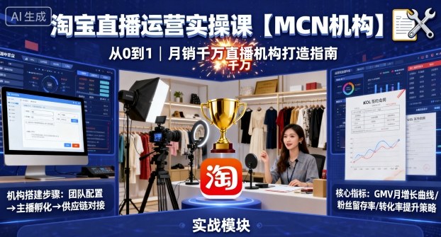 淘宝直播运营实操课【MCN机构】,从0到1做一家月销千W的直播机构-资源站