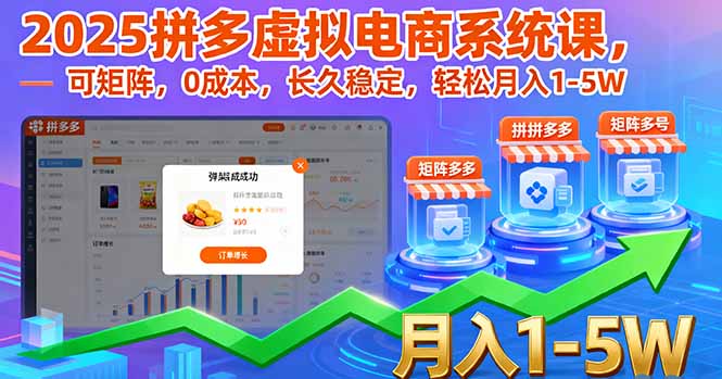 2025拼多多虚拟电商系统课，可矩阵，0成本，长久稳定，轻松月入1-5W-资源站