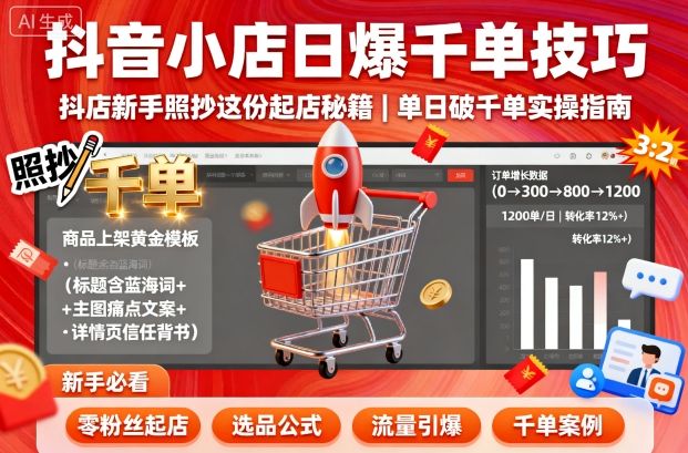 抖音小店日爆千单技巧,抖店新手照抄这份起店秘籍,单日破千单-资源站