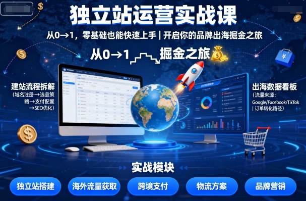 独立站运营实战课,从0到1,零基础也能快速上手,开启你的品牌出海掘金之旅-资源站